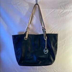Michael Kors Black  Temple Tote W/Leather Handles  &Gold Charm/Hardware 17X12X4